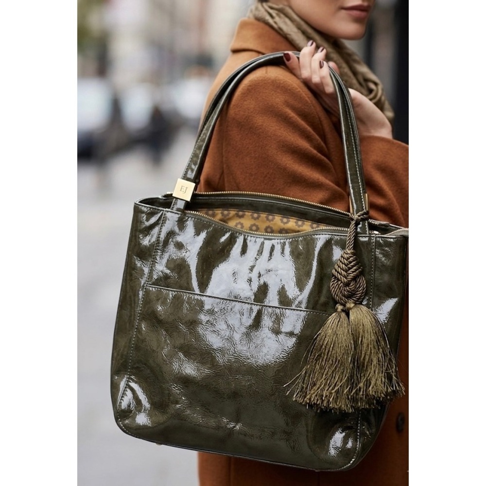 Eric Javits New York Patent Finish Shoulder Bag Tote w/ Oversized Tassel